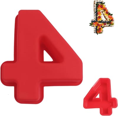 Siliconen Cakevorm voor 3D Cijfers - Nummer 4, Grote Bakvorm voor Verjaardagstaarten en Bruiloften, Perfect voor DIY Bakprojecten