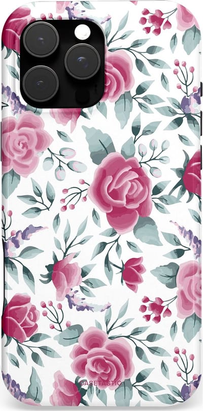 Casetastic Hoesje Geschikt voor Apple iPhone 16 Pro Max Magsafe - Stijlvolle Beschermende Duo-layer Case - Paarse Bloem Pracht