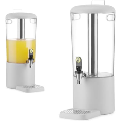 HENDI Sapdispenser - ABS en roestvast staal - met koelbuis, magnetische lekbak en druppelvrije tapkraan - 8 liter - wit - voor buffet en koude dranken