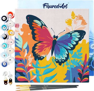 Figured'Art Mini Schilderen op Nummer Volwassenen 20x20cm met lijst Tropische Vlinder - Klein Formaat Creatieve Hobby Kit DIY Art Nummer Compleet