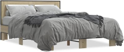 Bedframe met hoofdeinde - Bedombouw Hout Metaal - Goede Nachtrust - Robuuste Constructie - 140x200 cm - Sonoma Eiken