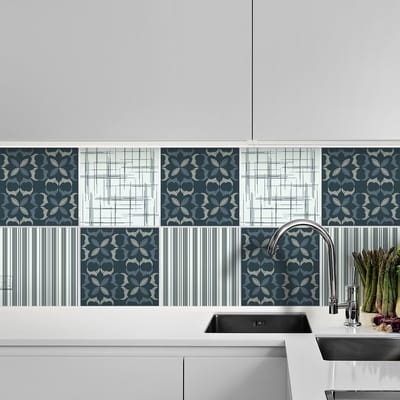 Zelfklevende tegelmuurstickers voor keuken en badkamer - 9 cementtegelstickers, Azulejos-stijl, Anselmo - 9 stickers, 20x20 cm