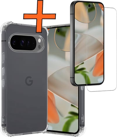 Hoes - Met Screenprotector - Geschikt voor Google Pixel 9 Pro - Sterk & Shockproof - Siliconen Case - Back Cover - Telefoon Hoes - Shock Proof - Transparant