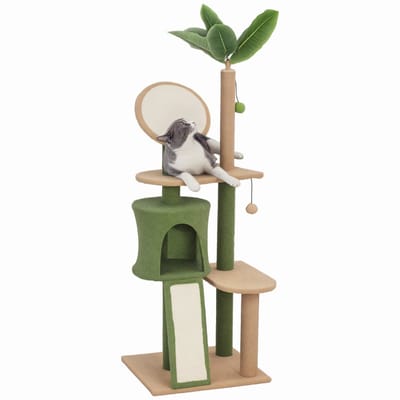 PawHut Kratzbaum 139 cm Katzenbaum mit Katzenhöhle, Spielball, Katzenkratzbaum mit Sisal-Kratzsäulen, für Katzen bis 5 kg, Grün