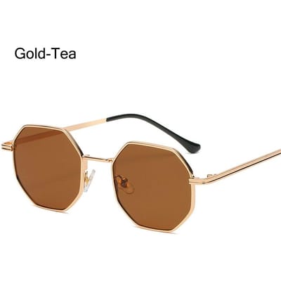 Mode Tinten UV Bescherming Vierkante Zonnebrillen Zonnebrillen voor Mannen/Vrouwen Veelhoek Zonnebrillen Metalen Zonnebrillen Gold-Tea beige