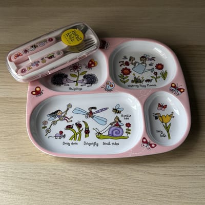Geheime tuin kinder melamine servies (vakjesbord met bestek) - Tyrrell Katz