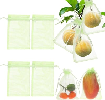 Fruitbeschermingszakken, 100 stuks 4 x 6 inch fruitnetzakken met trekkoord, groene gaas, fruitbeschermers, nethoes, zakken voor tuin, barrièrezakken voor fruitbomen, planten, groenten en bloemen