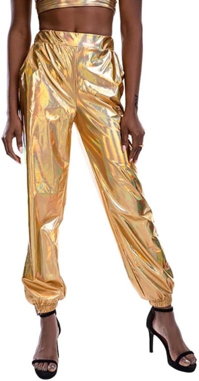 Goud Glanzende Dames Broek - Trendy - Glitter - HipHop - Hoge Taille - Party