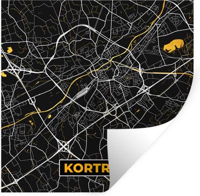 Muurstickers - Sticker Folie - Kortrijk - Goud - Stadskaart - Plattegrond - Kaart - 100x100 cm - Plakfolie - Muurstickers Kinderkamer - Zelfklevend Behang XXL - Zelfklevend behangpapier - Stickerfolie