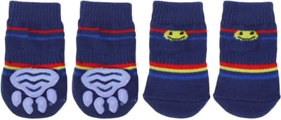 Antislip hondensokken met glimlachend gezichtspatroon voor huisdieren, pootbescherming en tractie, 1 set van 4 stuks, medium formaat