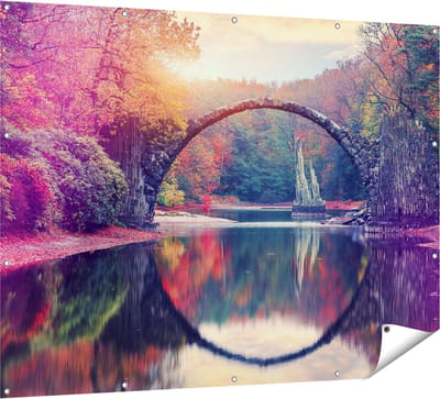 Gards Tuinposter Rakotz Brug in Duitsland in de Herfst - 160x120 cm - Tuindoek - Tuindecoratie - Wanddecoratie buiten - Tuinschilderij
