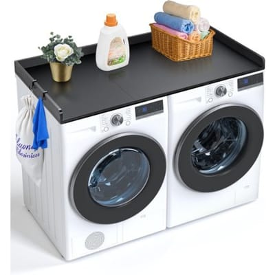 VEVOR Wasmachine- en drogerblad met 3 verbindingsplaten, 1370x700x69 mm, houten werkblad met antislipmatten, waterbestendig wasrek, zwart