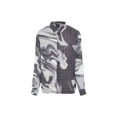 Armani Exchange FW23 Patroon Letterprint Enkele Rij Knopen Lange Mouwen Shirt Heren shirts Zwart 6RZC10-ZNRNZ-22BS L gray