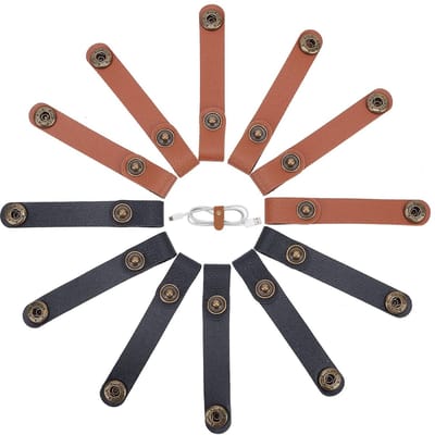 Dailygoods - Kabel Clips - Leren Kabelbinders - USB Houder - Bruin en Zwart - Kabelbeheer - Organizer voor Thuis en Kantoor