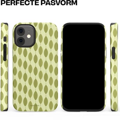 Casetastic hoesje geschikt voor Apple iPhone 12 Mini - Dubbellaagse bescherming - Bladerenpracht in het groen - Fashion Case - Crème Olijfgroen