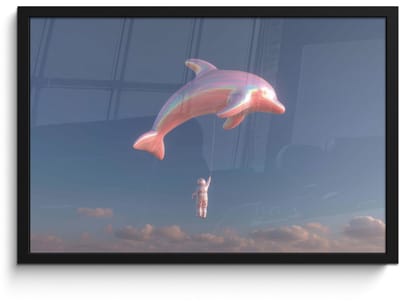 Poster in lijst - Fotolijst 60x40 cm - Posters - Dolfijn - Roze - Astronaut - Posterlijst zwart - Decoratie - Wanddecoratie woonkamer - Muurdecoratie slaapkamer