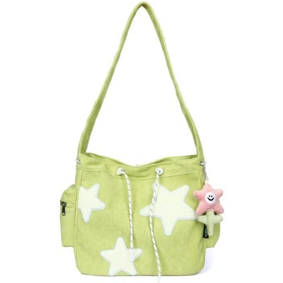 Meisjes Schattige Vijfpuntige Ster Tas Dames Grote Capaciteit Eén schouder Crossbody Tas Student Les Reizen Tas Casual Canvas Tas Single package beige