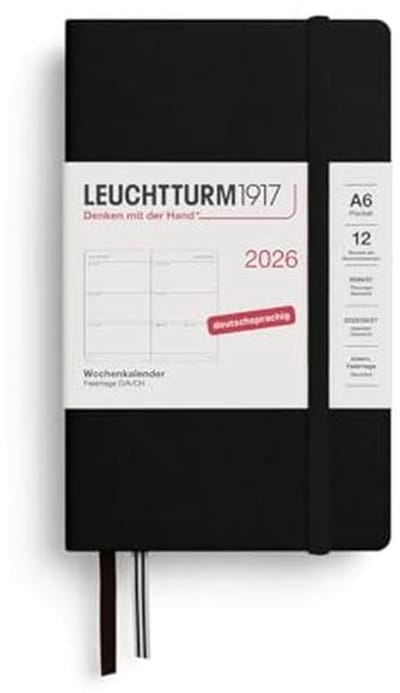 Weekkalender Pocket 2026 (A6) - 12 maanden, zwart, Duits