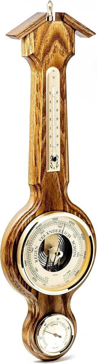 Weerstation Hout - Barometer Hygrometer - Klimaat Meten - Rustieke Afwerking - 55.5 cm Hoog - Bruin