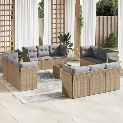 vidaXL - 13-delige - Loungeset - met - kussens - poly - rattan - beige