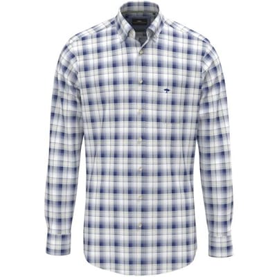 Fynch-Hatton Overhemd Cotton Poplin 3D Multi Check Harbor Blue / male