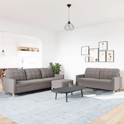 vidaXL - 3-delige - Loungeset - met - voetenbank - stof - taupe