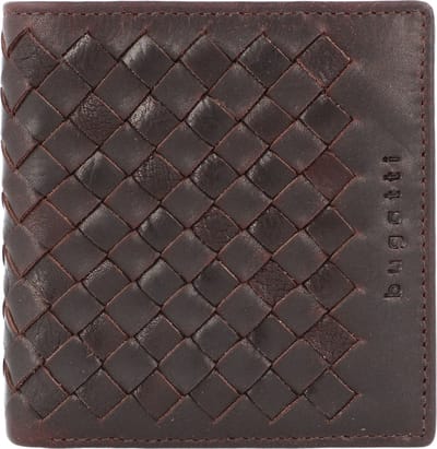 bugatti Leren Portemonnee Woven Small Upright Wallet Darkbrown Bruine