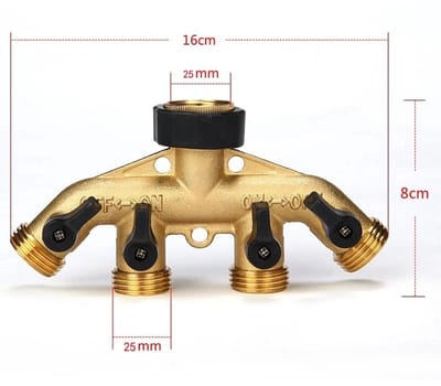WiseGoods Premium Messing Y-Stuk Kraansplitter 4-Weg - Waterverdeler Voor Buitenkraan - Tuinieren - Tuin Accessoires - Tuinkraan
