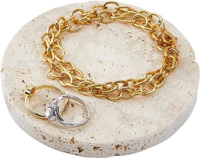 Natuurlijke marmeren sieradenschaal 10 cm - plat, rond, beige - voor ringen, oorbellen, armbanden, hangers