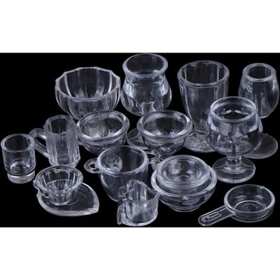 13/17 Stuks/partij 1:12 Schaal Plaat Kopje Schotel Kom Servies Set Poppenhuis Minatuur Duurzaam Speelgoed Poppen Eten Keuken Woonkamer Accessoires black