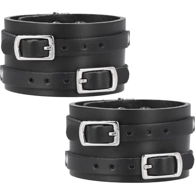 2 stuks Brede leren manchetarmband Verstelbare punk kunstleren polsband riem black