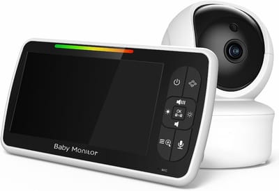 Video babyfoon - Babybewaking camera - Kind in de gaten - Tweeweg audio - 5 inch scherm - Wit