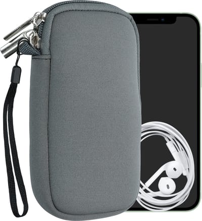 kwmobile telefoontasje universeel geschikt voor S - 4,5" smartphones - 14,4 x 8,3 cm - Hoesje met rits en polslusje -In steengrijs -