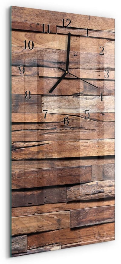 Tulup Wandklok - Hout Decoratieve Glazen Klok - 30x60 cm - Bruin Glazen Wandklok Design - Zwarte Handen - Rechthoekige Wandklok - Klok Glas Met Opdruk - Moderne Wandklok Glas