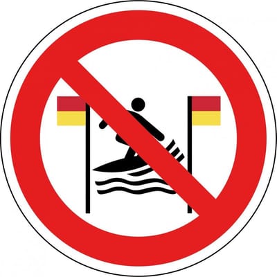 Verboden te surfen tussen rode en gele vlag bord - kunststof - P064 300 mm