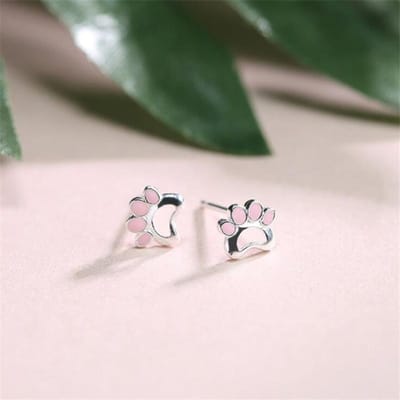 Boucles d'oreilles à tige en argent sterling 925, jolies et créatives, en forme d'animal mignon, en forme de griffe de chat rose, E085 gray