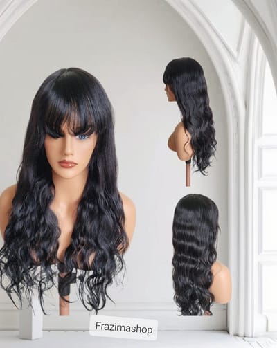 Frazimashop- Braziliaans Remy Pruiken- 26 Inch 65 cm- Direct Draagbaar- Natuurlijk zwart- Golf- Pruik- 100% Human Hair - Wasbaar - Pruik lang Haar- dame pruiken Echt Haar - Met Pony - Zonder Lace