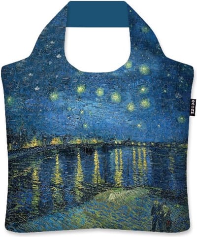 Ecozz - Vincent van Gogh - Sterrennacht boven de Rhone - Starry Night over the Rhone - 100% gerecycled (rPet) – Öko-Tex - Voorzien van rits - Afsluitbaar - Opvouwbare boodschappentas - Waterresistant – Ecoshopper - Eco-vriendelijk - Duurzaam