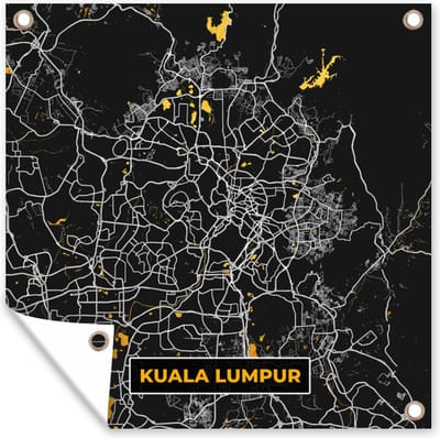 Tuin poster Kuala Lumpur - Stadskaart - Plattegrond - Goud - Kaart - 200x200 cm - Tuindoek