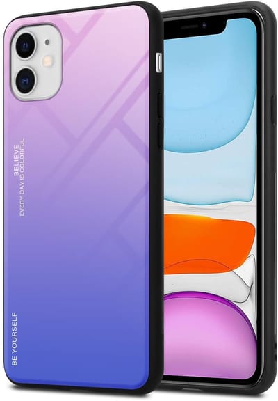 Cadorabo Hoesje geschikt voor Apple iPhone 11 in ROZE - BLAUW - Tweekleurige beschermhoes van TPU-silicone Case Cover en achterzijde van gehard glas