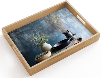 Dienblad hout 40x30 cm - Schootdienblad - Pan - Kruiden - Schilderachtig - Borrelplank rechthoek - Plateau dienbladen