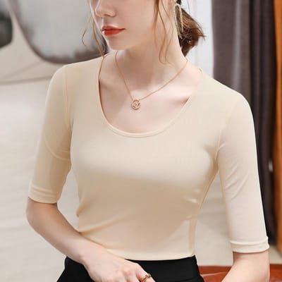 Dames Nieuwe Dameskleding met Een Grote Ronde Hals Mesh T-shirt Effen Kleur Top M white