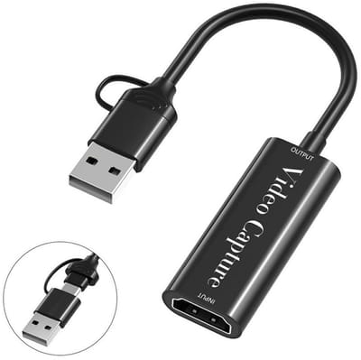 HDMI naar USB-A en USB-C Video Capture Card - 4K Input - 1080P/60Hz - adapter - Aluminium - voor PC en Mac - zwart