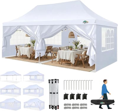 Vouwpaviljoen - Partytent Tuinpaviljoen - Feestelijke Evenementen Buiten - Waterdicht Stabiel Winterbestendig - 3 x 6 Meter - Wit