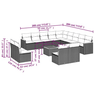 vidaXL - 14-delige - Loungeset - met - kussens - poly - rattan - beige