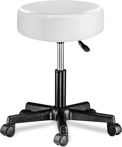 PromoHome Rolkruk Werkkruk In Hoogte Verstelbaar 360° Draaibaar 10cm Dikke Zitting Draaikruk Bureaukruk Wit