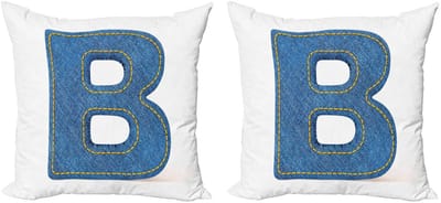 ABAKUHAUS Letter B Kussenhoes Set – 2x40x40 cm – Dubbelzijdig – Blauw/Geel