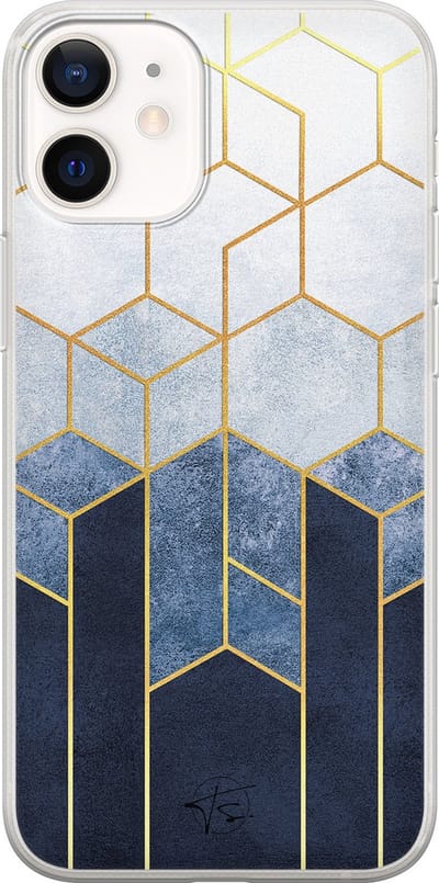 Hoesje geschikt voor iPhone 12 Mini - Geometrisch fade art - Soft Case - TPU - Print - Blauw - Mooie Telefoonhoesjes