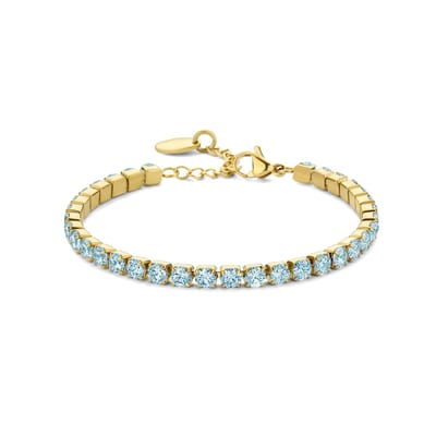 CO88 Collection Armband Dames - Tennis Armband - Ø4mm Zirkonia Stenen - Lichtblauw - 16+3cm - Staal - Zilverkleurig - 8CB-91222