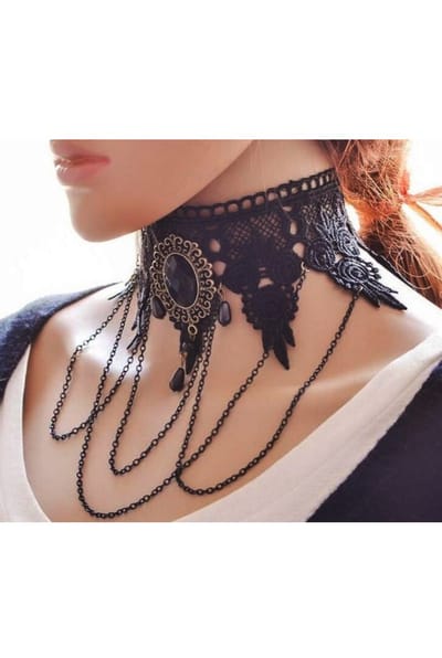 KIMU® Choker Ketting Zwart Breed Kant Kraaltjes - Kanten Zwarte Collar Lingerie Vintage Lace Great Gatsby Roaring Twenties Blinders Charleston Brocante Jugendstil Art Deco Victoriaans Steampunk Sexy Antieke Festival